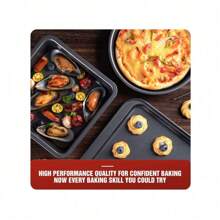 7-Piece Non-Stick Carbon Steel Baking Pan Collection,Including Round & Square Cake Pans, Bread Loaf Pan, Muffin Tin, Cookie Baking Sheet, Oven Pan With Cooling Wire Rack - 黑色 - 查看 6