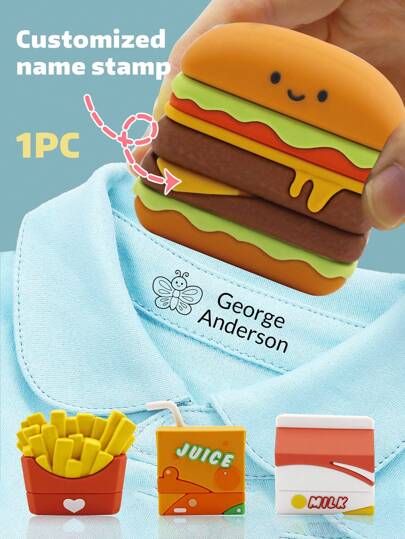 1pc Custom Name Signature Stamp , Back To School Supplies ,Cartoon Pattern Name Stamps Personalized, DIY Customized Cartoon Self Inking Name Stamp, Stamps For Signing Name, Name Stamp For Clothing Waterproof,Customized Stamps