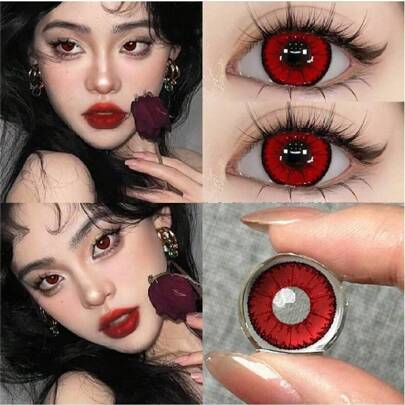 1 Paar kleine rote Teufel Kontaktlinsen 14,5 mm Farbkontaktlinsen für den Jahresgebrauch für Augen-Make-up, Rollenspiele, Festivalverkleidung, Halloween-Kostüme, Cosplay