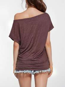 Women's Loose Short-Sleeved Off-Shoulder T-Shirt - 淺灰紫 - 查看 1