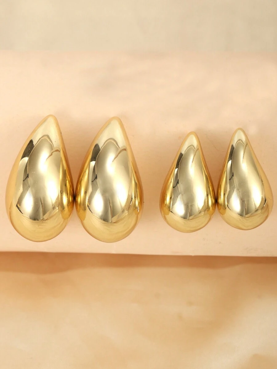 2-4pcs/Set Exaggerated Fashion Teardrop Shape Hoop Earrings Set, Large& Medium, European And American Hiphop Jewelry