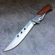 折疊刀大號10.8英寸，男士口袋刀，野營，釣魚，徒步旅行，自衛，木柄（附尼龍套）口袋刀