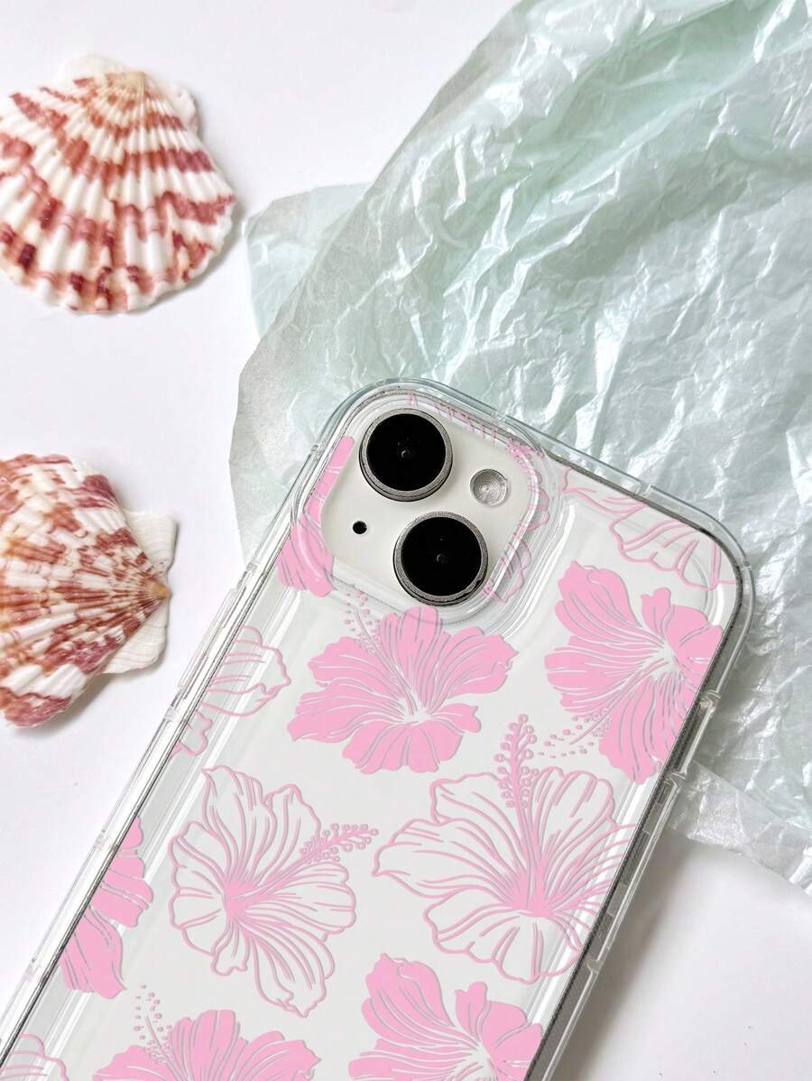 1pc Ins Style Clear Pink Summer Big Hibiscus Flower Pattern AntiSlip