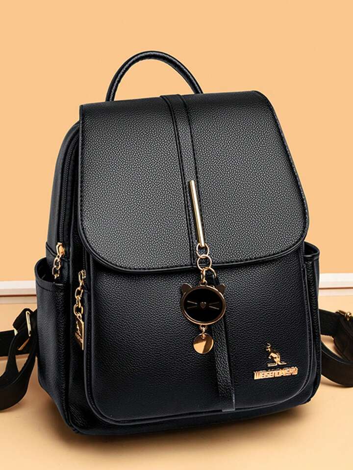 Black leather school backpack best sale