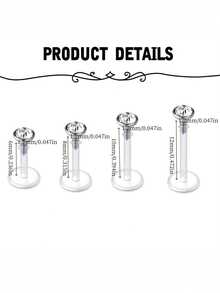 CIZME 10 st. akrylplast läpp-/öronstift, set med transparenta strass, 16G*6/8/10/12mm, unisex, minimalistiskt mode, mångsidigt vardagsbruk - Färg - Visa 5