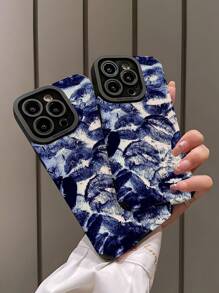 1pc New Retro Blue Lip Print Stylish Personalized Pattern 3D Faux Leather Anti-Drop Phone Case Compatible With IPhone And Compatible With Samsung - Multicolor - View 3