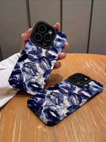 1pc New Retro Blue Lip Print Stylish Personalized Pattern 3D Faux Leather Anti-Drop Phone Case Compatible With IPhone And Compatible With Samsung - Multicolor - View 2