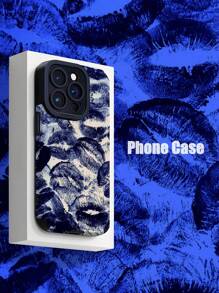 1pc New Retro Blue Lip Print Stylish Personalized Pattern 3D Faux Leather Anti-Drop Phone Case Compatible With IPhone And Compatible With Samsung - Multicolor - View 1