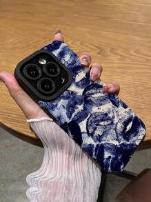 1pc New Retro Blue Lip Print Stylish Personalized Pattern 3D Faux Leather Anti-Drop Phone Case Compatible With IPhone And Compatible With Samsung - Multicolor - View 5