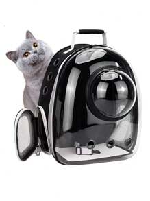 Mochila Transportadora de Viaje Con Cápsula Para Mascotas Gato/ Perro Vista Panorámica, Ventilación Natural. - Negro - Ver 3