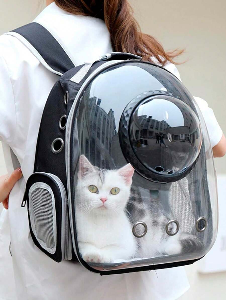 Mochila Transportadora de Viaje Con Cápsula Para Mascotas Gato/ Perro Vista Panorámica, Ventilación Natural. - Negro - Ver 1