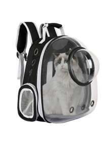 Mochila Transportadora de Viaje Con Cápsula Para Mascotas Gato/ Perro Vista Panorámica, Ventilación Natural. - Negro - Ver 2