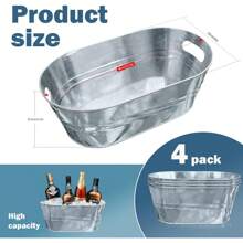 4PCS 4 Gallon Galvanized Tub With Carry Beer Drink Storage Cooler Metal Beverage Ice Tub Galvanized Ice Buckets For Party