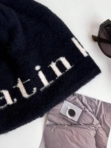 1 件女士针织无檐便帽，新款秋冬保暖字母图案无檐便帽，户外百搭护耳帽情人节 - 彩色 - 查看 8