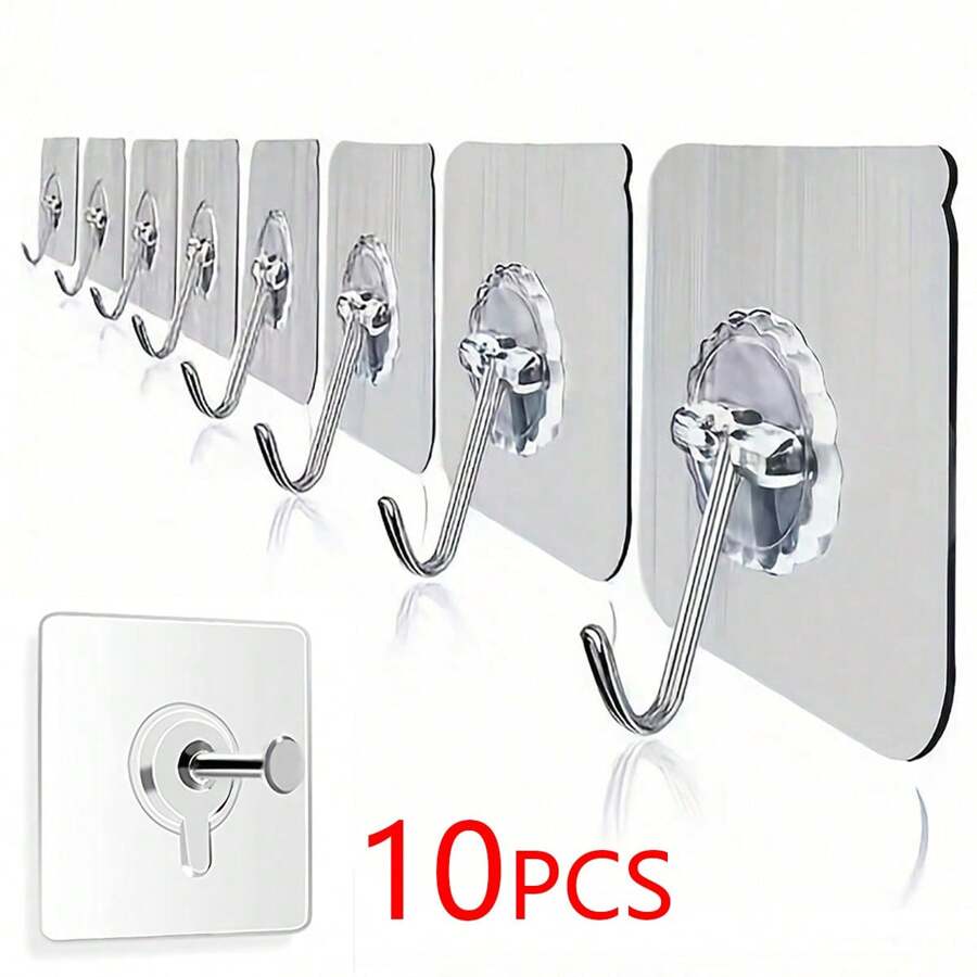 10 chiếc móc treo tường dính chắc chắn, không cần khoan, móc treo khung tranh, móc lưu trữ nhà bếp và phòng tắm, với 3 lớp cấu trúc nén gia cố để cầm chắc chắn hơn - Nhiều màu - Xem 1