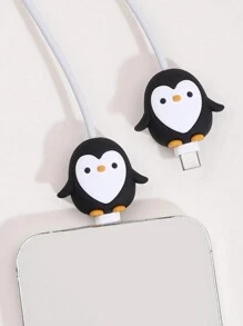 4 件装硅胶企鹅设计数据线保护器充电器保护器