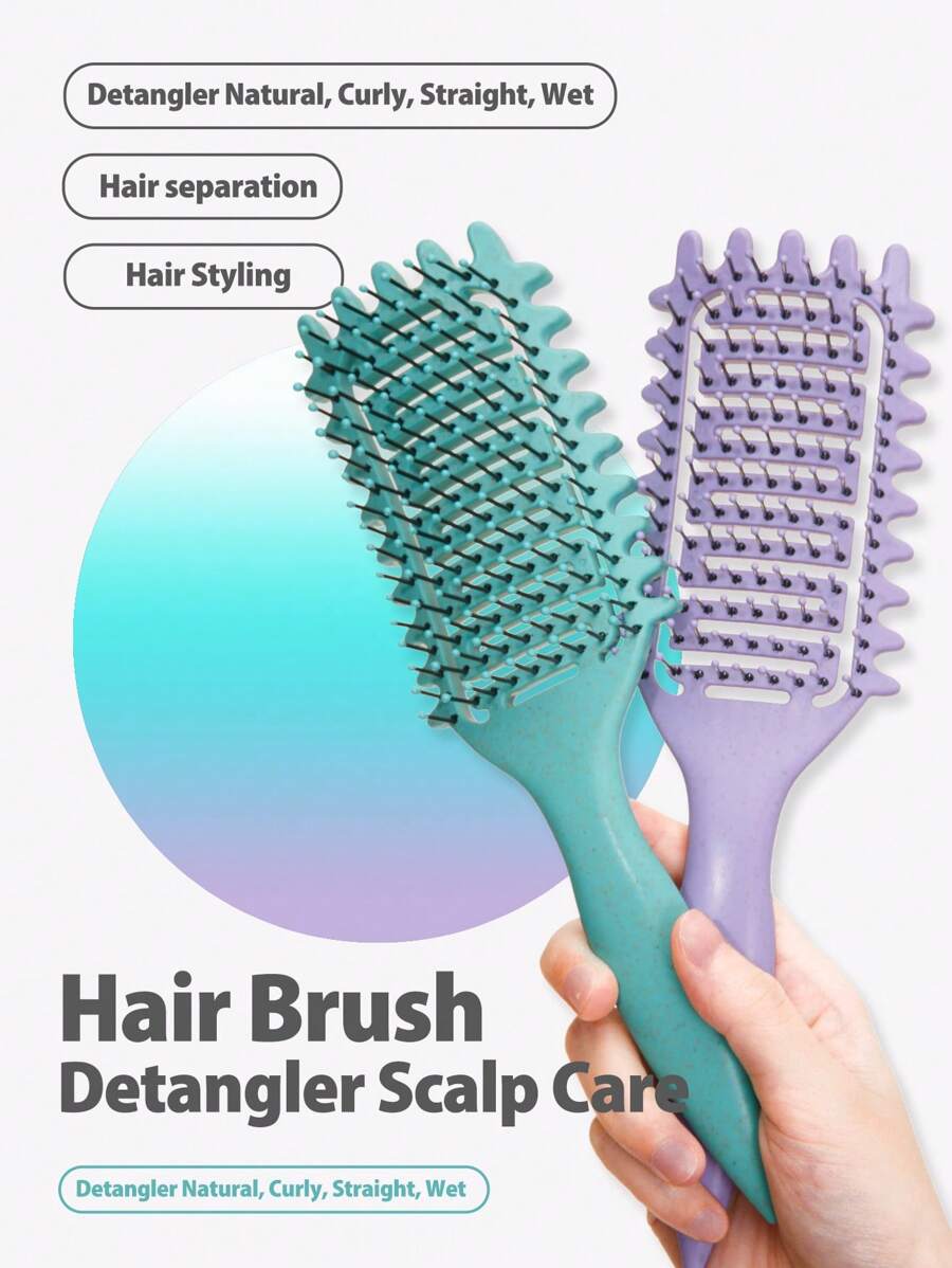 彈力和捲曲鬆軟造型梳 - 輕鬆卷曲和增加髮量的工具 - 靈活的毛刷可塑造、拉伸和造型 - 適用於女性頭髮，日常使用，適用於所有頭髮類型新款Bounc And Curl Define造型刷直髮空心款1入，麥秸秆通風梳理髮梳造型定義刷頭髮造型工具Bounc And Curl Brush