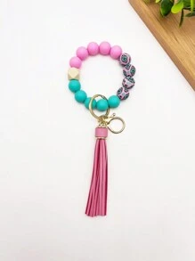 1个波西米亚风印花硅胶珠流苏挂件钥匙扣，可挂在包包上，防丢，是送给朋友、汽车配件、包包挂饰、背包挂件、学生礼物的理想之选。可爱哥特风Y2K风格挂绳，带证件夹，是圣诞节送给老师、姐妹的礼物创意。 - 彩色 - 查看 8