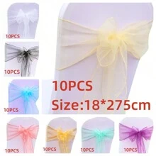 10pcs Red Organza Chair Back Decor Sash, Wedding Party Decoration, Christmas Supplies, Bowknot Chair Back Flower Decoration Ribbon, 18cm Wide And 275cm Long, DIY Required To Tie In Bowknot Shape, Glass Yarn Chair Back Sheer For Festival Party Decoration, Organza Curtains For Staircase And Outdoor, Wedding Supplies, Graduation Party Supplies, Ceremony Background Decoration, Interactive Party Supplies For Back-To-School Events, Packaging Gift Decoration With Colored Ribbon - Multicolor - View 16