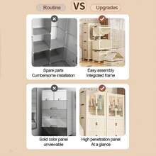 Portable Closet Wardrobe For Hanging Clothes, Folding Stackable Storage Bins With Lid, Wheels And Hanging Rod Folding Storage Box, 1 Hanging Area, 1 Drawer (25Wx16.5Dx43.5H) - 米色 - 查看 8