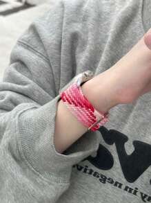 2件套红色弹力透气可调节编织表带和柔软可爱镂空硅胶保护壳，兼容 38/40/41/42/44/45/46/49mm，兼容 Series Ultra/SE/11/10/9/8/7/6/5/4/3/2/1 - 多色(無手錶) - 查看 3