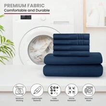 Ultra-Soft 1800 Series Deep Pocket Bed Sheet Set (6-Piece) - 藏蓝色 - 查看 5