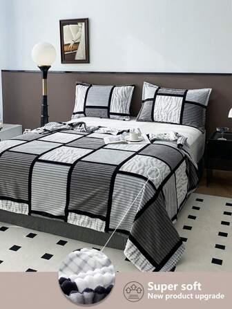 1 件印花毛毯，多色拼布毛毯，适用于房间装饰、沙发、卧室，适合所有季节，轻便，可机洗