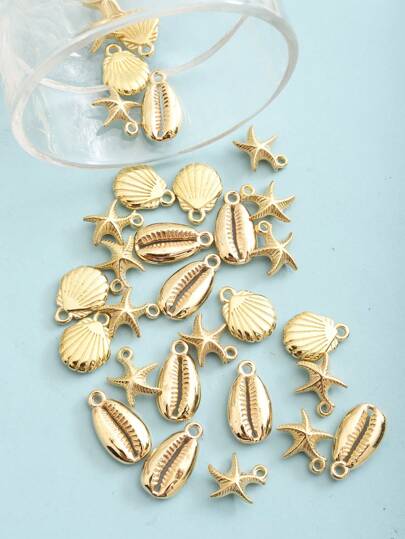 30pcs CCB Three Random Mixed Beach Ocean Holiday Wind Gold Starfish Shell Abalone Bracelet Necklace DIY Abs Jewelry Pendant