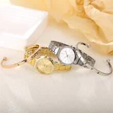 4 cái/bộ Đồng hồ đeo tay nữ sang trọng Vòng tay vàng bạc Ms Quà tặng cho mẹ và cô ấy - Vàng - Xem 2