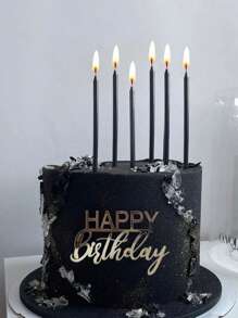 6pcs Straight Pole Candle Set Black Textured Pencil Birthday Candle Cake Decoration Cake Baking Decoration Plug-In Creative Birthday Party Dessert Birthday Candle Festive Event Party Party Long Pole Baking Decoration Box Black Candle