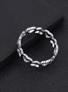 1 chiếc nhẫn nữ đơn giản, thời trang, bằng thép không gỉ, mặt trước và mặt sau rỗng hình trái tim, dùng để trang trí hàng ngày hoặc làm quà tặng ngày lễ tình nhân - Bạc - Xem 2