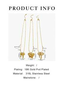 1pc New Striped Bow Pendant 18K Gold Waterproof Simple Versatile Women's Necklace Valentines,Mom,Mother,Mother's Day,Gift - Bow Necklace - View 6