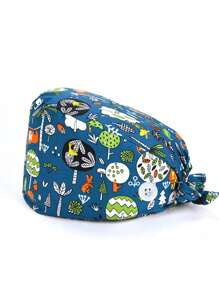 1 pieza Gorro de trabajo de médico de moda con estampado, gorro casual para sala de operaciones para enfermera, gorra quirúrgica a prueba de polvo con bordado y botón, Día de San Valentín - Multicolor - Ver 10
