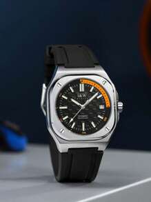 I&W CARNIVAL.HWGUOJI 1入I&W品牌女士機械腕表方形表盤商務風格防水橡膠錶帶高端手錶 - 黑色 - 查看 3