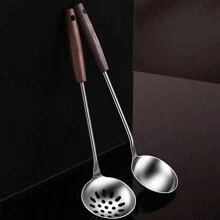 1入不鏽鋼火鍋漏勺，延長木柄湯勺/漏勺，特別小汤匙，廚房餐具小工具 - 銀色 - 查看 8
