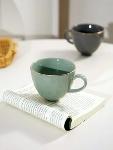 DearDali 350ml Gold-Rimmed Textured Ceramic Mug, Large Capacity Houseware Cup For Coffee Or Tea - Multicolor - View 5