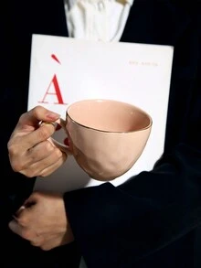 DearDali 350ml Gold-Rimmed Textured Ceramic Mug, Large Capacity Houseware Cup For Coffee Or Tea - Multicolor - View 2