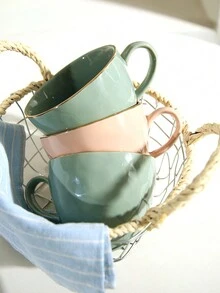 DearDali 350ml Gold-Rimmed Textured Ceramic Mug, Large Capacity Houseware Cup For Coffee Or Tea - Multicolor - View 7