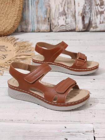 2023 New Roman Style Vintage Women's Sandals With Ankle Strap, Lightweight Soft Wedge Heel, Hook And Loop Closure