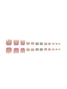 48 stks/set Kleurrijke Bloem & Strass Volledige Dekking Vierkante Kunstnagels & Teennagels, Met Gel En Nagelvijl, Voor Alle Vrouwen Druk Op Nagels Nagelbenodigdheden