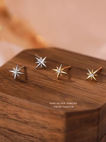 Star Zirconia Small Piercing Stud Earring 925 Sterling Silver Fine Jewelry Chic Zirconia Star Shape Earrings
