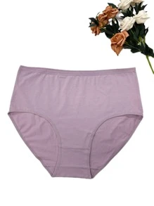 5 piezas/paquete Bragas de talla grande de unicolor simple de cintura alta con estiramiento para mujeres de talla grande