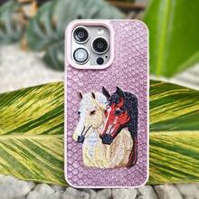 帶有動物圖案蛇圖案的3D刺繡馬手機殼,兼容iPhone 11 13 15 Pro Max的皮革手機套 - 彩色 - 查看 21