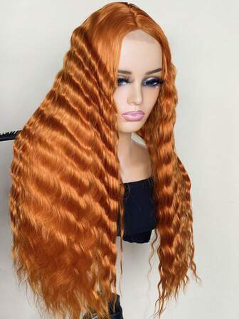 Synthetic Curly Wig 28Inch Long Deep Wave Fake Scalp Wigs For Women Natural Crimps Curls Orange Synthetic Wig