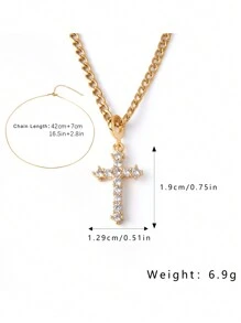 FICCINO Ficcino Men's Necklace With Gold Plated Cross Pendant Embedded With Cubic Zirconia, Titanium Steel Side Chain, Vintage Personality Style For Daily Use With Box