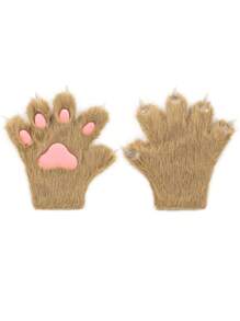 Furry Fur Cat Wolf Fox Dog Fluffy Animal Paws Claws Gloves Mittens Hands Costume Cosplay For Kids Halloween
