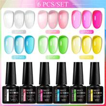 MEET ACROSS 6pcs Crystal Jelly Glass Gel Nail Polish Set, 7ml Semi-Transparent Candy Color Gel Nail Polish Set, Semi-Permanent Mixed Nail Polish, Glass Candy Series Jelly Gel Nail Polish, Removable UV/LED Nail Gel Manicure Set, Nail Art Supplies, Home Salon Gift, For Women - 彩色 - 查看 1
