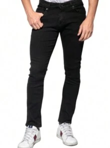 Pantalon Jeans Regular Fit Para Hombre de Mezclilla Strech Comodo Casual Formal e Informal Salidas de Noche y de Dia Moda - Negro - Ver 2