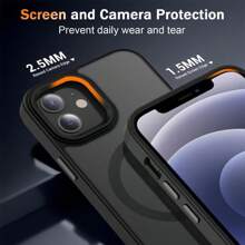 Funda compatible con Apple con protector de pantalla, funda de teléfono magnética y translúcida para mujeres y hombres [compatible con Magsafe], delgada, antihuellas, resistente a golpes y con protector de pantalla - Negro