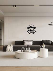 1pc Black Round Metal Wall Art Decor With Prayer Design - Iron Craft Wall Sticker For Home Decoration Artwork - Black - View 4